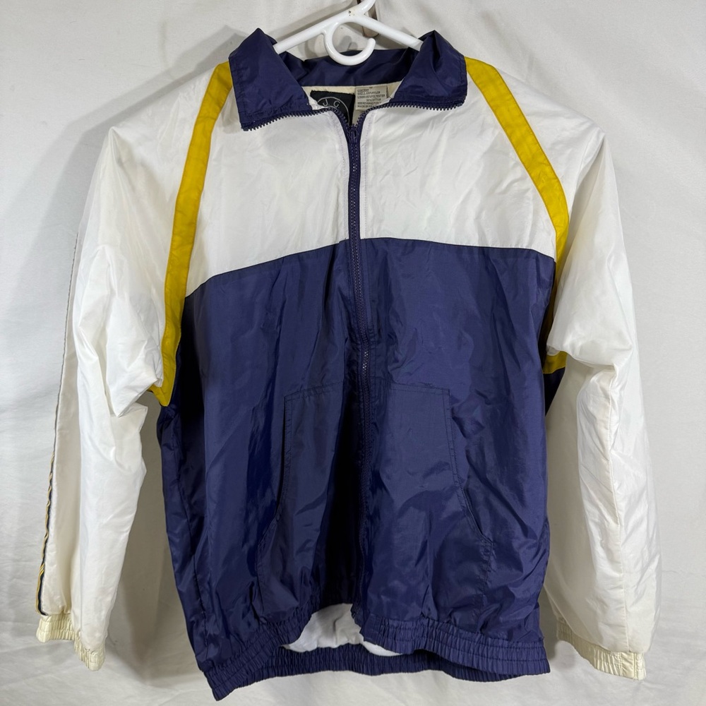 Vintage Retro 80’s JG Hook Medium Windbreaker Jacket Blue Yellow Small Spot Read